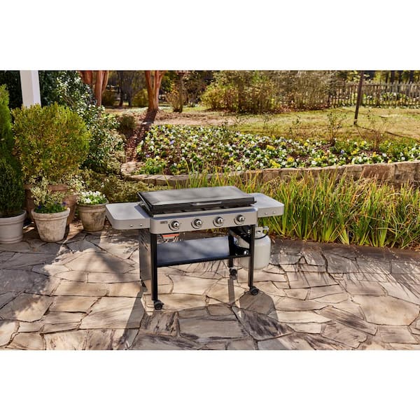 4 Burner Propane Gas Grill 36 in. Flat Top Griddle in Black