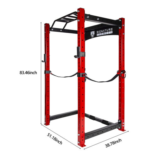 Signature Fitness SF-3 1,500 Pound Capacity 3 x 3 Ft Power Cage Squat Rack, Red