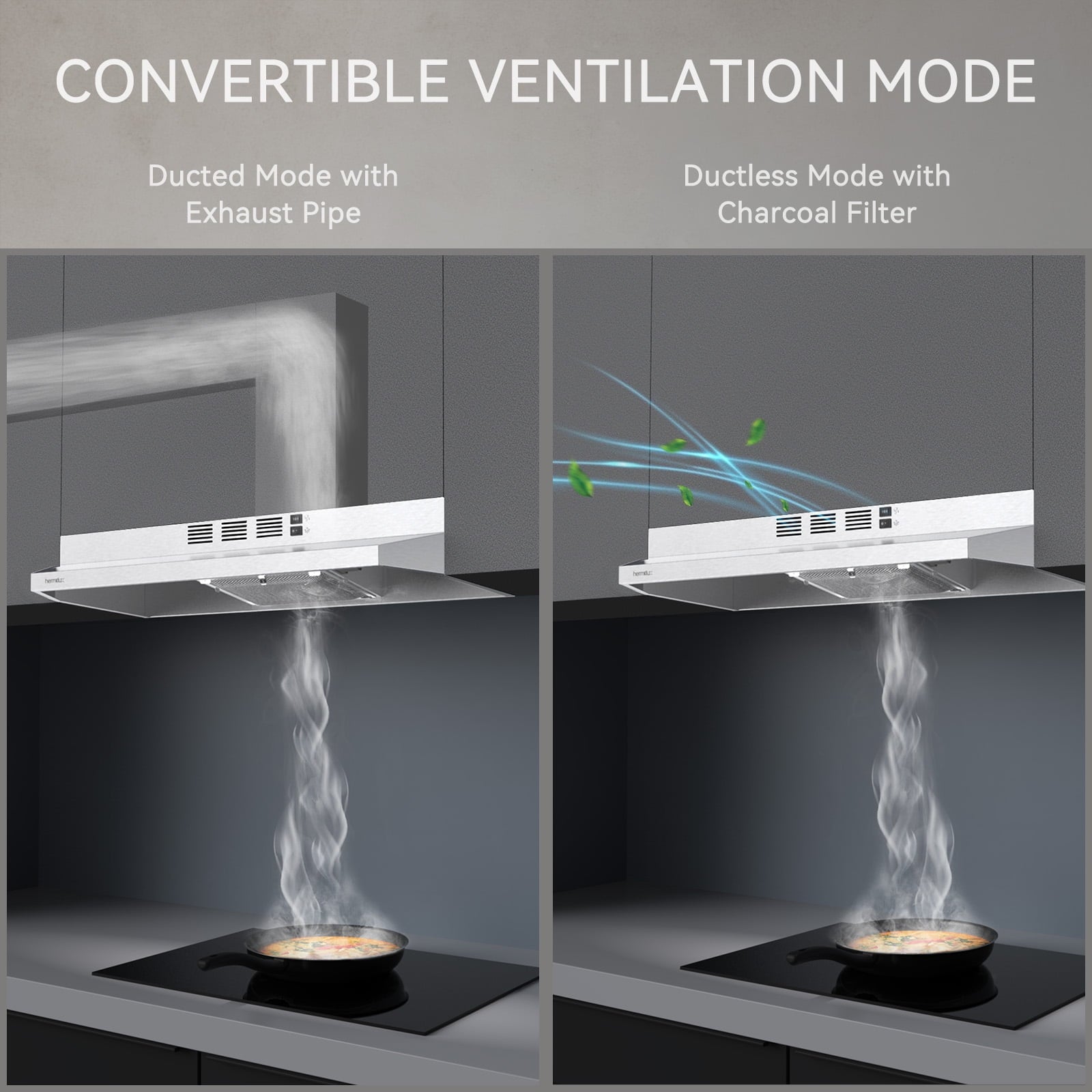 Hermitlux Range Hood 30 inch Under Cabinet, Stainless Steel Vent Hood with LED Light, HMX-USF39A76-AC