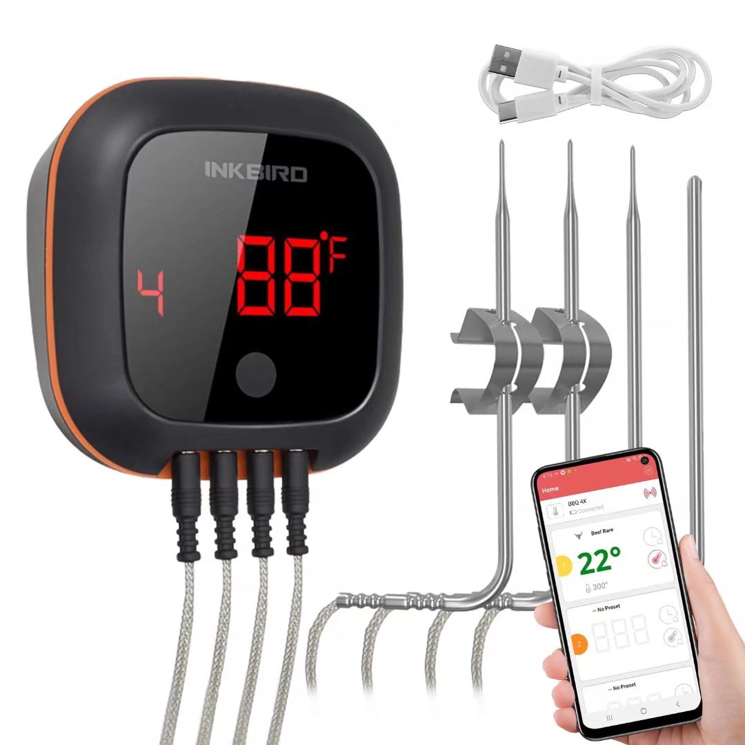 Inkbird Bluetooth Grill BBQ Meat Thermometer with Dual Probes Digital Wireless Grill Thermometer, Timer, Alarm,150 ft Barbecue Cooking Kitchen Food Meat Thermometer for Smoker, Oven, Drum