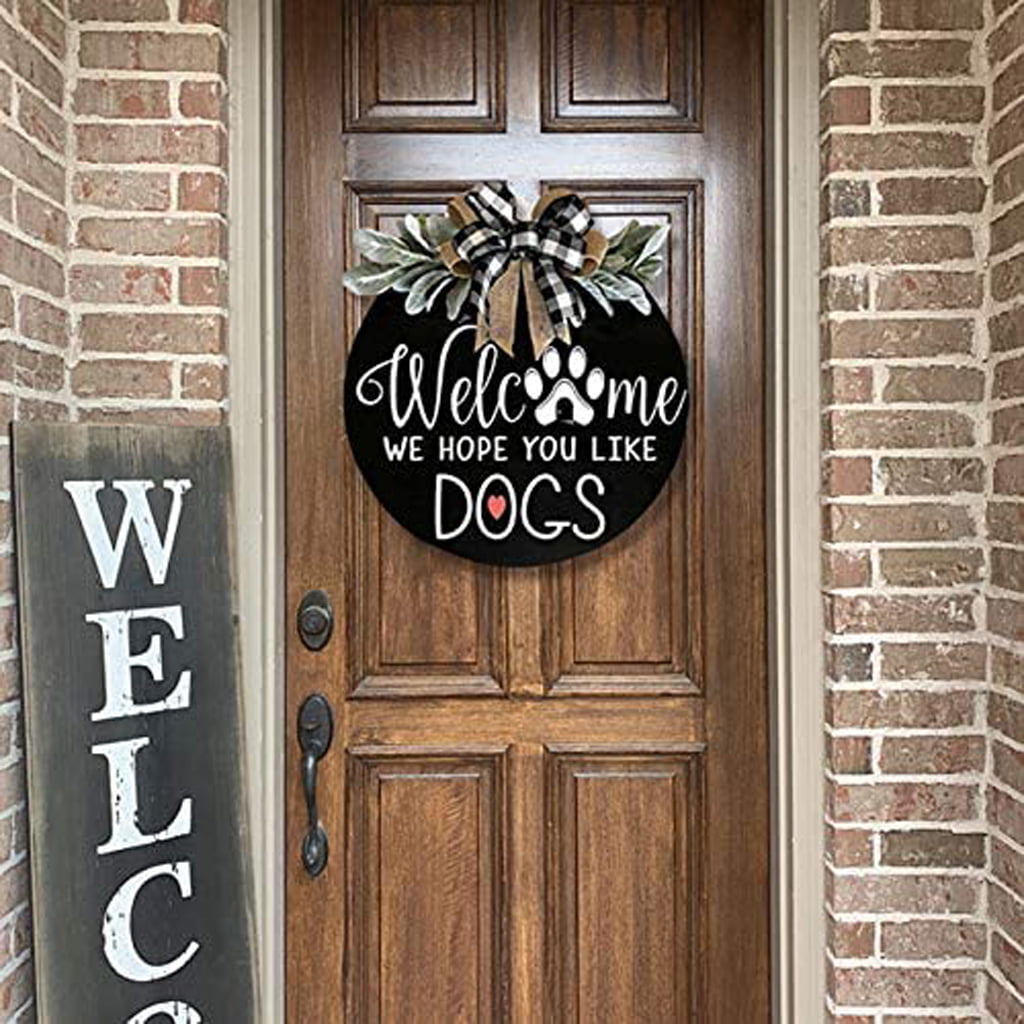 Front Door Welcome Sign, Round Wood Door Room Decor, Door Decor, Spring Wreath, Door Decor, Spring Wreath, Farm Porch Hanging Sign, Green, For Those Family With Pets, 11.8 Inch