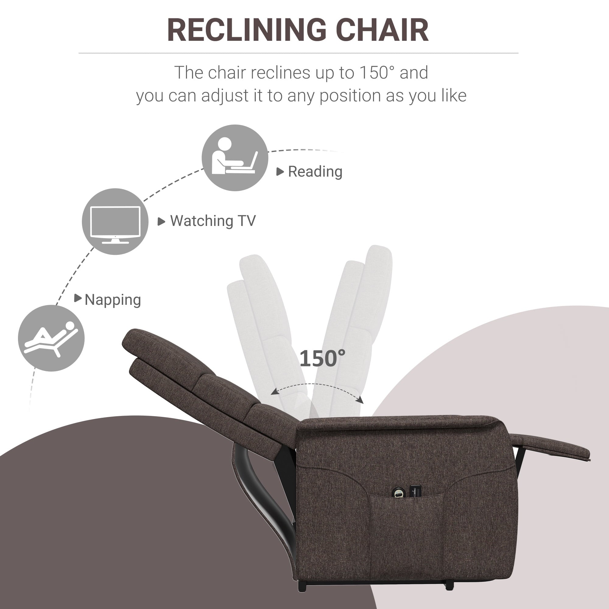 HOMCOM Power Lift Recliner Chair with Vibration Massage with Remote Control, Side Pockets, Brown