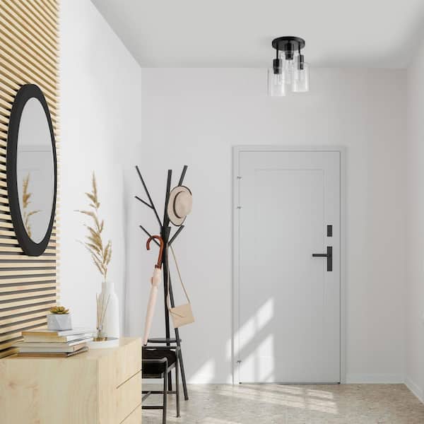 Sutton Place 14 in. 3-Light Matte Black Flush Mount, Farmhouse Ceiling Light