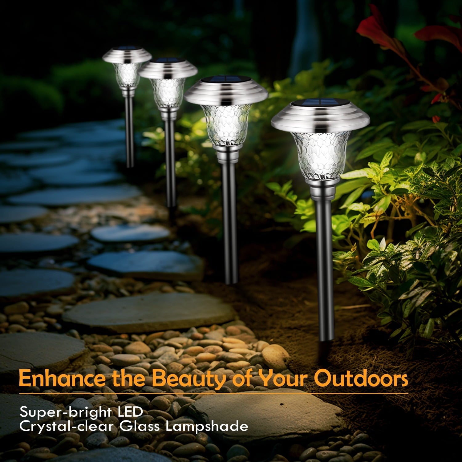 4 Pack Solar Pathway Lights Outdoor Solar Lights Decor for Garden Yard Waterproof Glass Stainless Steel Auto-on/off Solar Landscape Lights for Lawn Patio Pathway Driveway