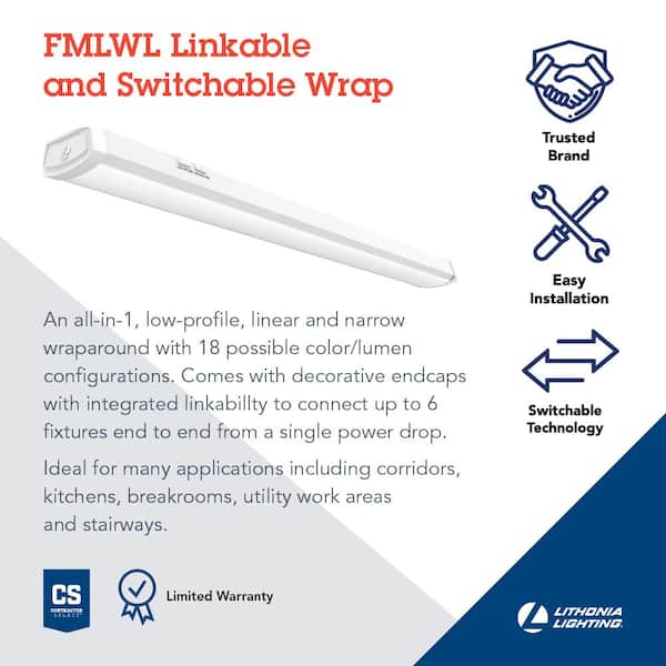 Contractor Select FMLWL 4 ft. 2000/3000/4000 Lumens Integrated LED White Linkable Wraparound Light Fixture