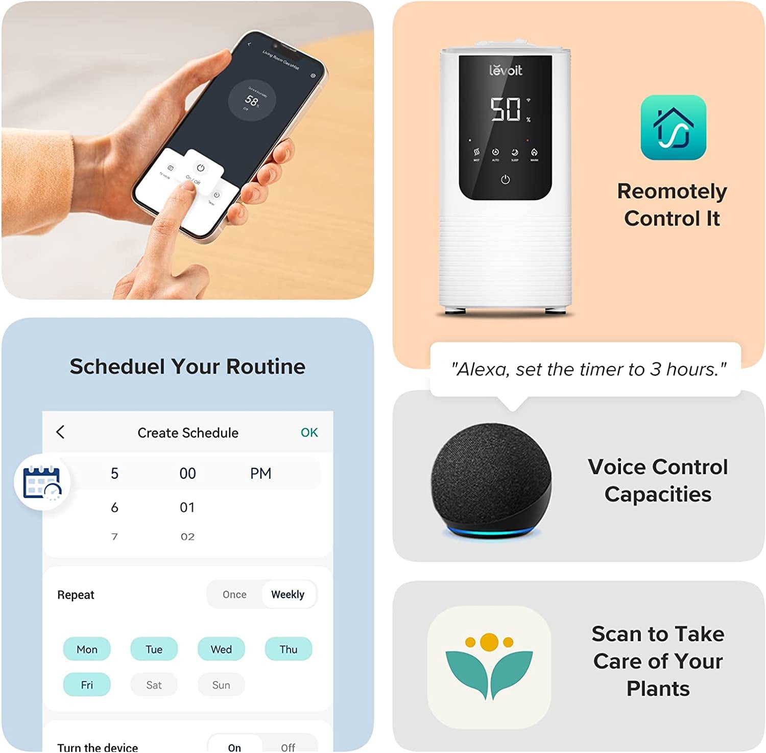 Levoit Smart Cool and Warm Mist Top Fill Humidifier with Aromatherapy, 4.5L, OasisMist LV450S, Wood