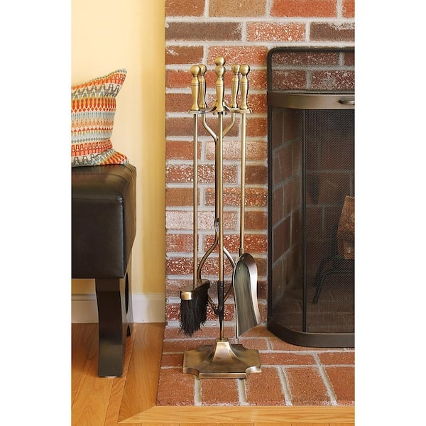 30.5 in. Tall 5-Piece Antique Brass Iron Concord Fireplace Tool Set