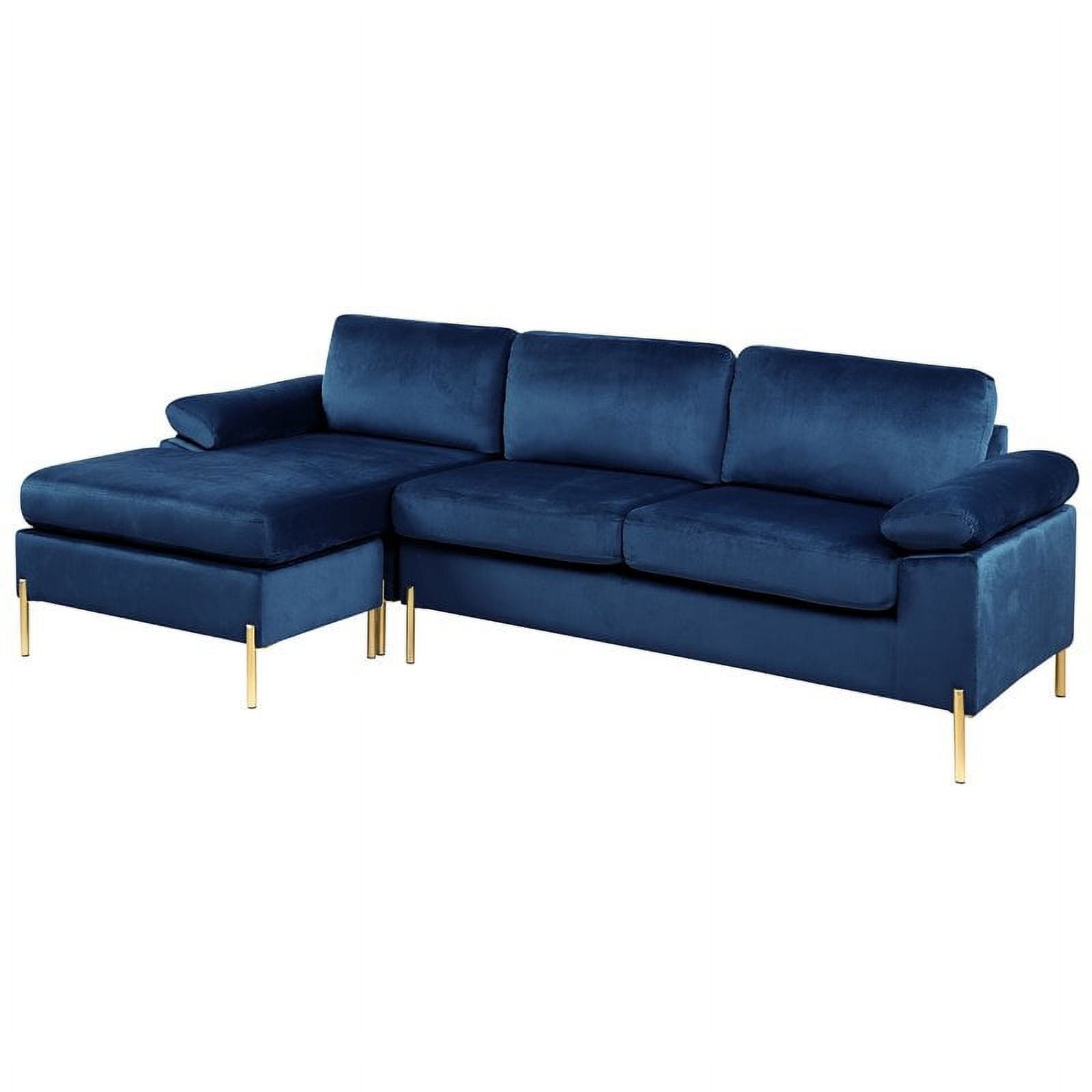 Maklaine Modern Velvet Sectional Sofa with Gold Legs in Blue
