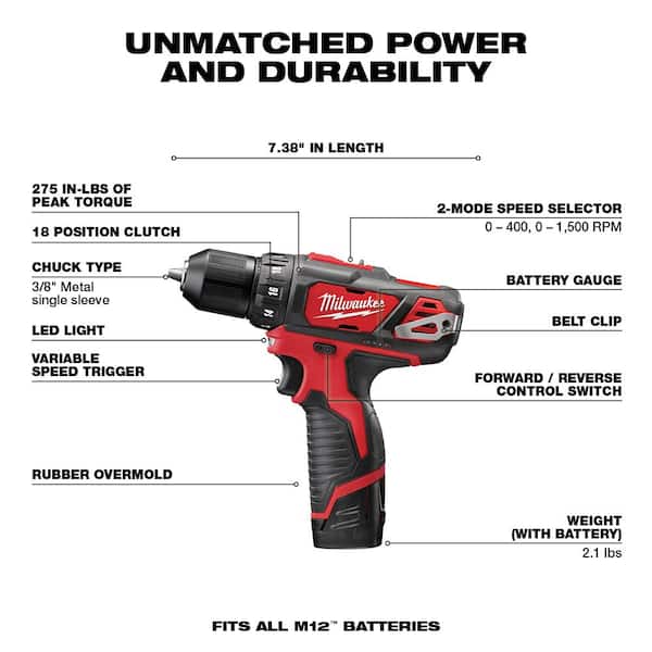 M12 12V Lithium-Ion Cordless Drill Driver/Impact Driver Combo Kit with Compact Spot Blower