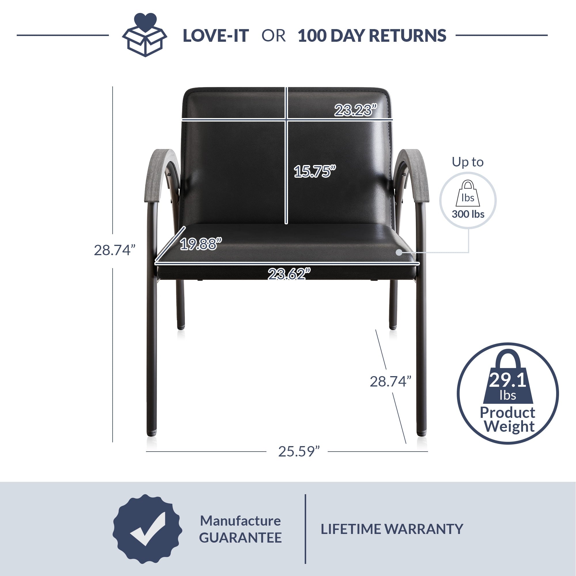 BELLEZE Mid Century Modern Accent Chair, Living Room Chair with Metal Frame, Unique Curved Design Faux Leather Armchair for Bedroom, Sitting Chair Reception Chair - Apex (Black)