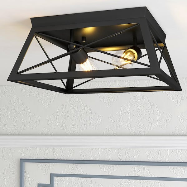 12 in. 2-Light Matte Black Flush Mount