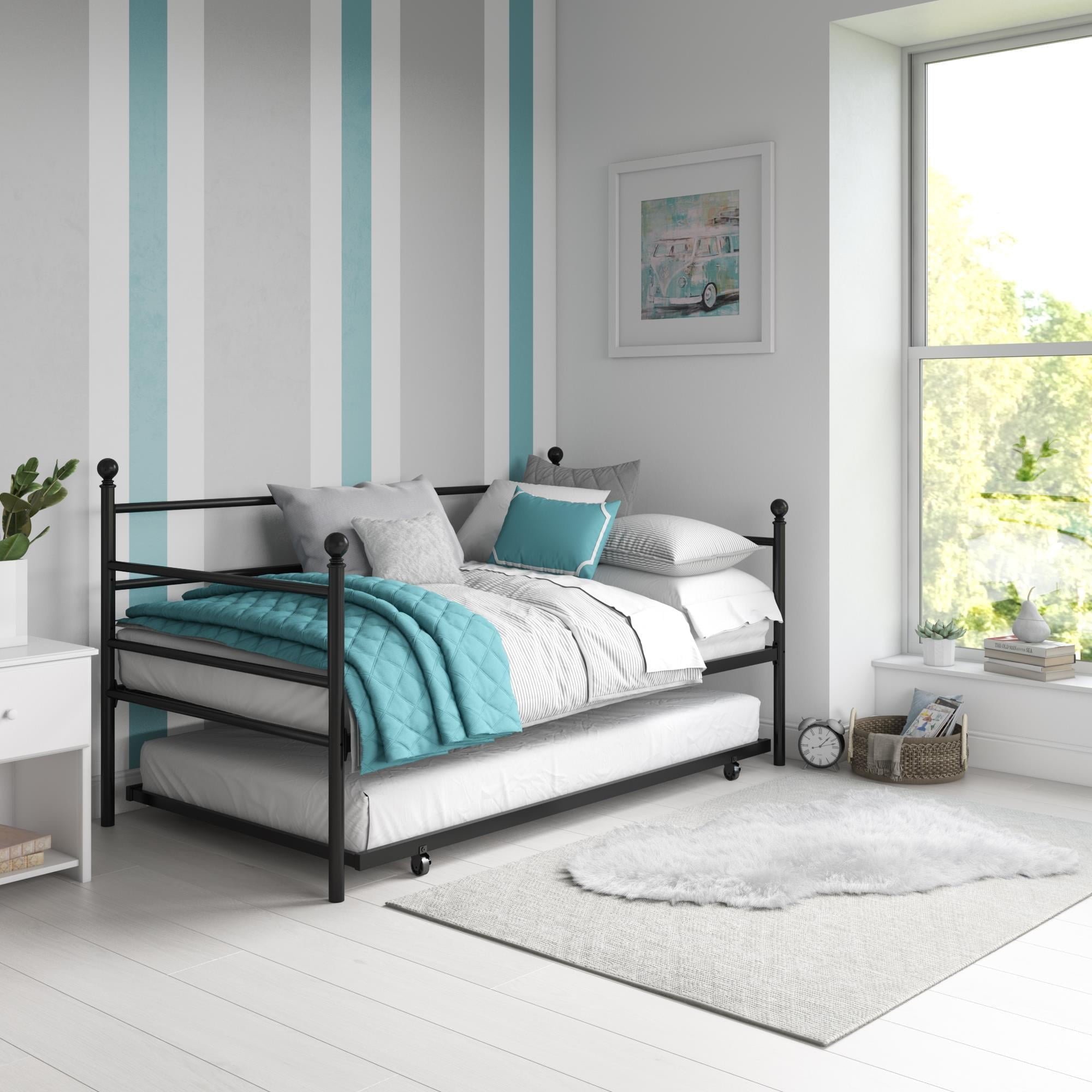Mainstays Modern Metal Daybed with Trundle, Twin Size Frame, Black
