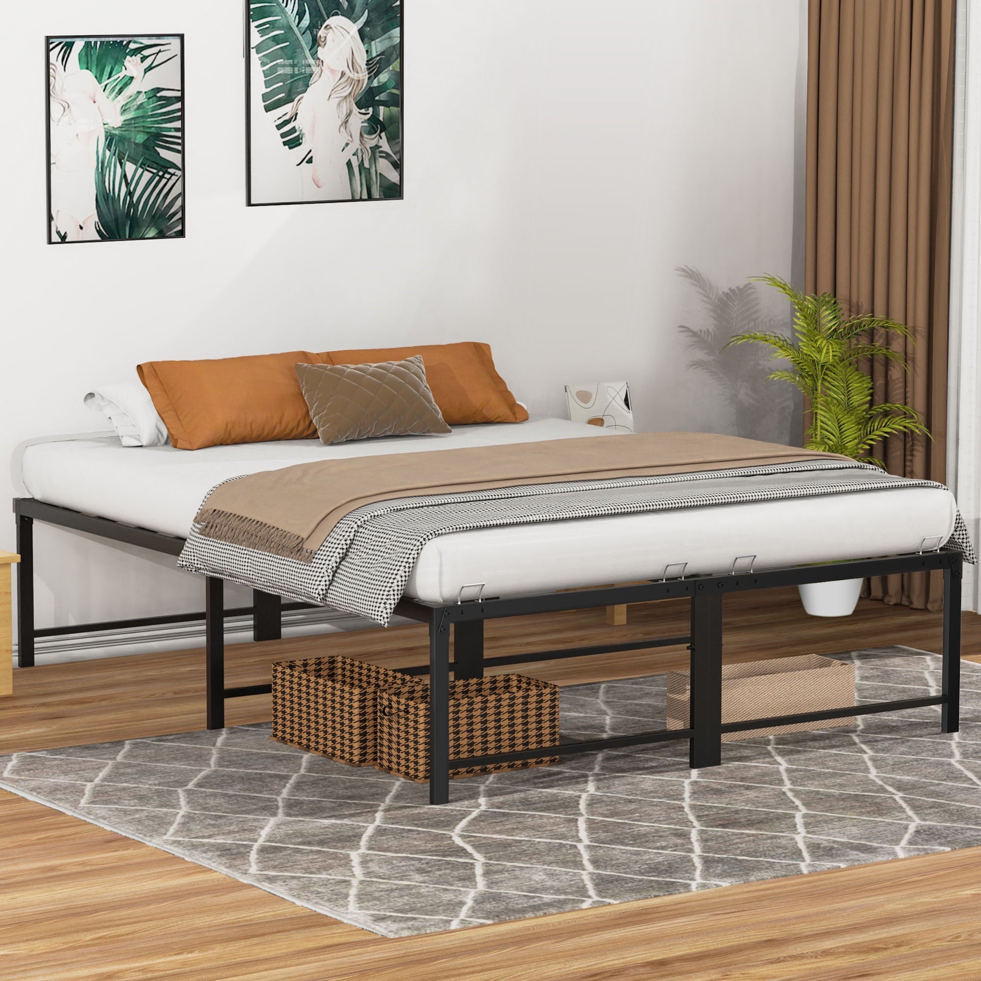 Nefoso Queen Bed Frame, 18 inch Tall Heavy Duty Metal Platform Bed Frame, No Box Spring Needed, Black