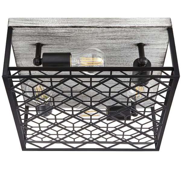 Heather Glen 12.4 in. 4-Light Black Square Flush Mount, Industrial Ceiling Light