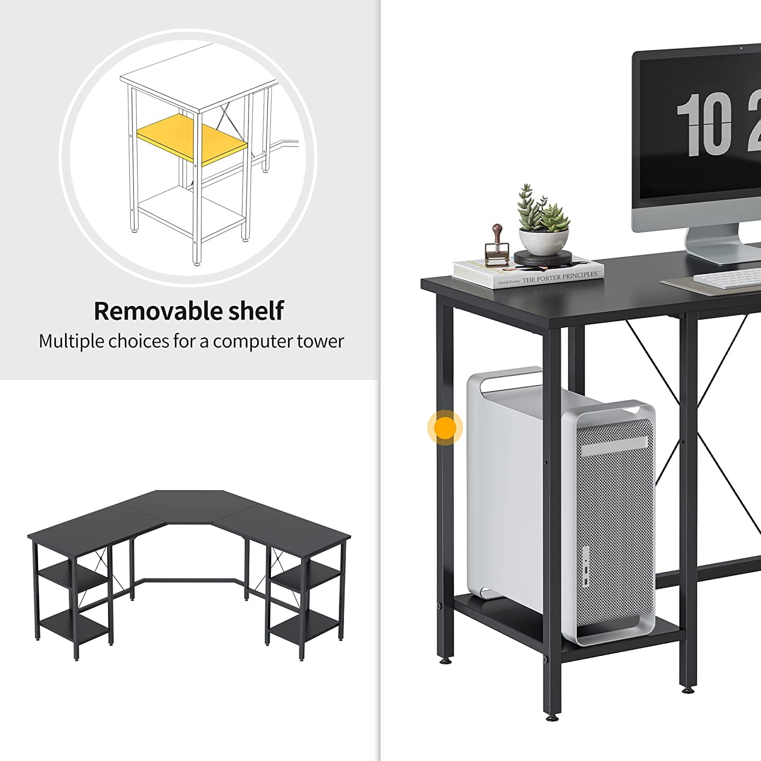 CubiCubi L Shaped Desk with Shleves, 60