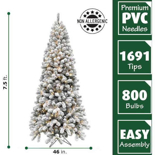 7.5-ft. Pre-Lit Snow Flocked Alaskan Pine Artificial Christmas Tree, Warm White LED Lights