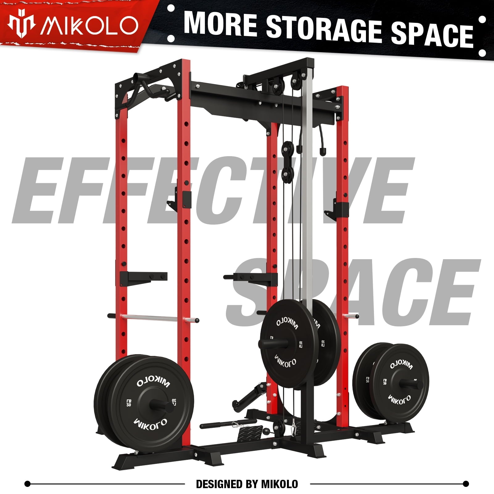 Mikolo Power Rack Cage with LAT Pulldown System,1200LBS Capacity Power Rack with 800 lbs Capacity Weight Bench Combo, Multi-Functional Squat Rack (Upgraded)