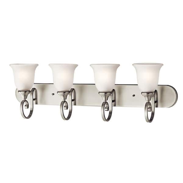 Monroe 36 in. 4-Light Brushed Nickel Traditional Bathroom Vanity Light with Satin Etched Glass
