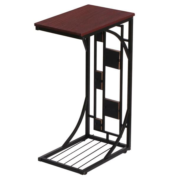 Easyfashion Traditional C Shaped Wood and Metal End Table, Brown/Black
