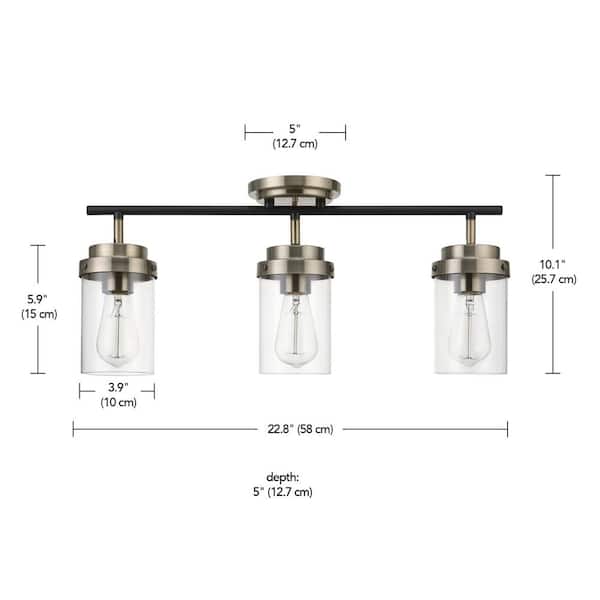 Adelaide 1.83 ft. 3-Light Antique Brass Fixed Track Lighting Kit with Matte Black Accent and Clear Glass Shades