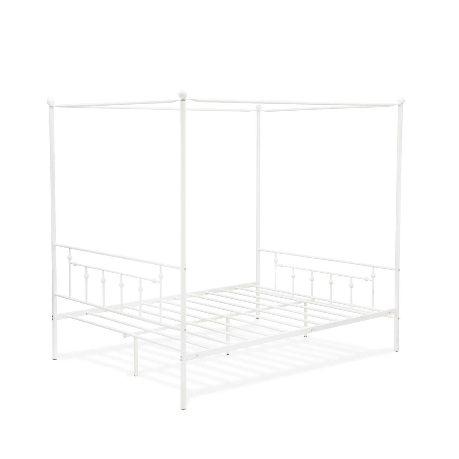 East West Furniture - ATQCWHI - Anniston Queen Bed with Luxurious Style Headboard and Footboard - Canopy Metal Frame in Powder Coating White