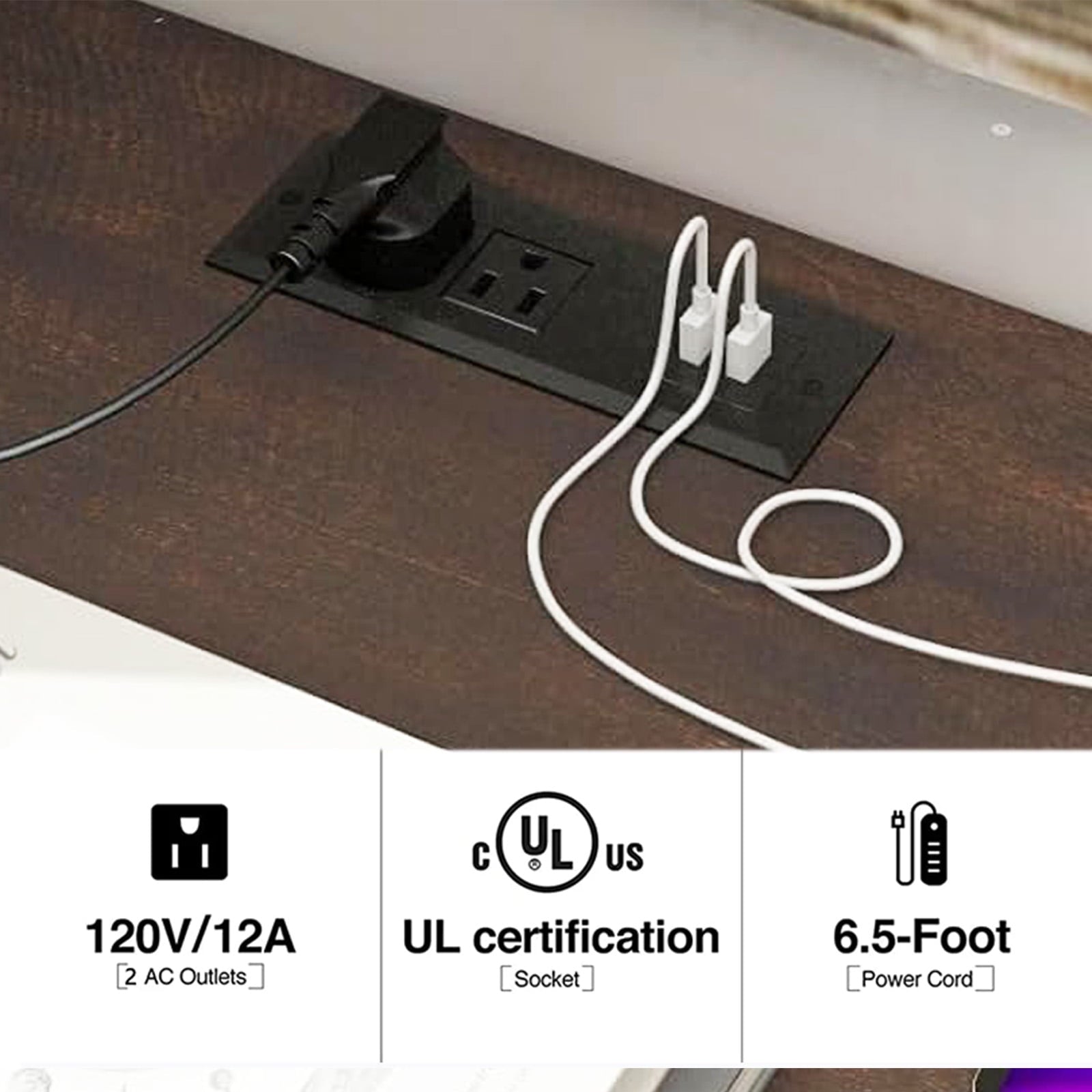 Farmhouse 3 Drawers Coffee Bar Cabinet with Power Outlet, Wood Sideboard Buffet Storage Cabinet with Adjustable Shelves and 2-Door Cabinets, Brown 42-inch