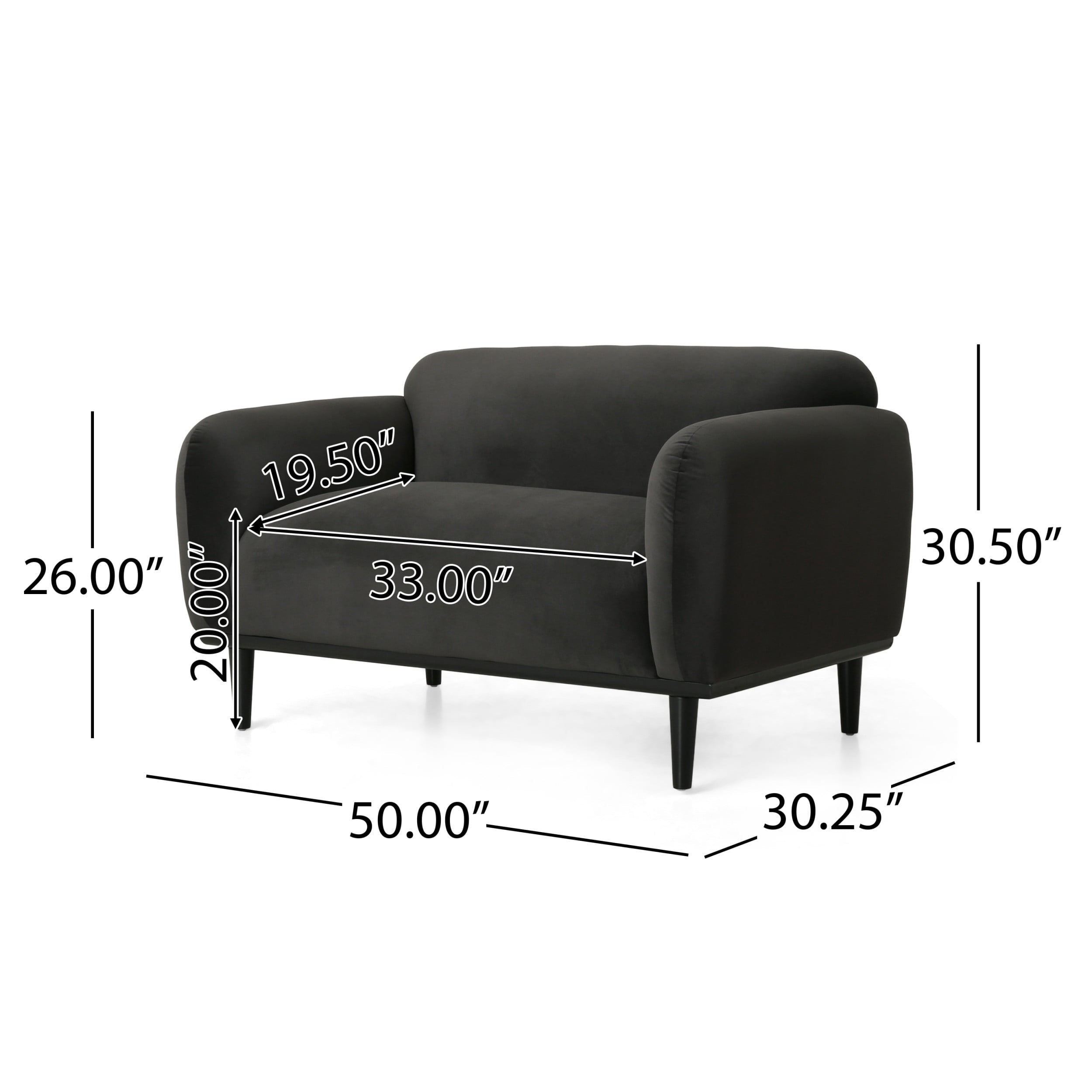 Noble House Chitwood Velvet Loveseat, Dark Gray and Matte Black