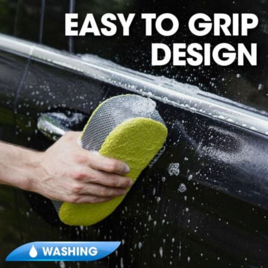 Autocraft Car Wash Sponge, Lime Microfiber, Bug Scrubber without Scratching, Lint-free, Easy to Grip, 1 Pack