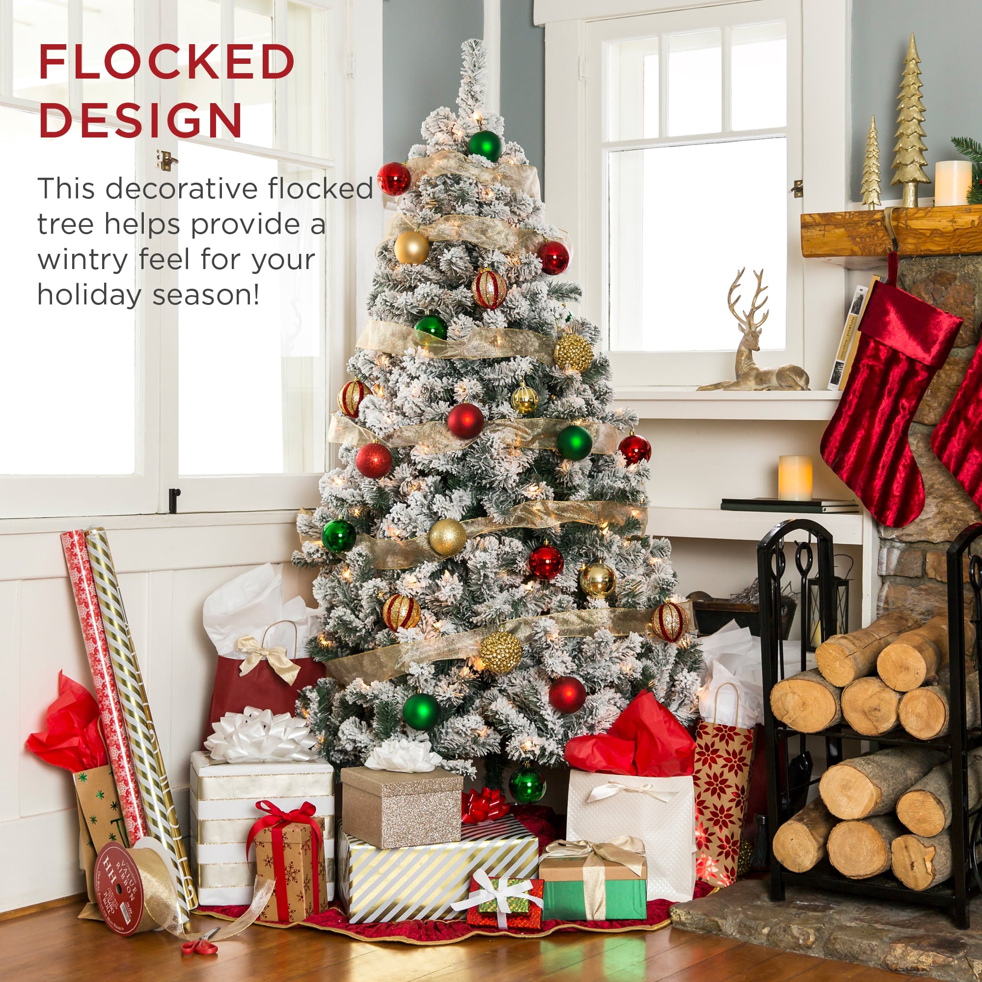 Best Choice Products 12ft Pre-Lit Holiday Christmas Pine Tree w/ Snow Flocked Branches, 1,700 Warm White Lights