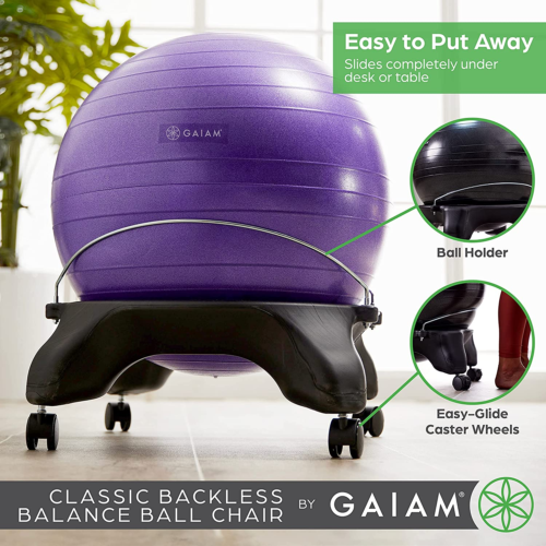 Gaiam Classic Backless Balance Ball Chair – Exercise Stability Yoga Ball Premium