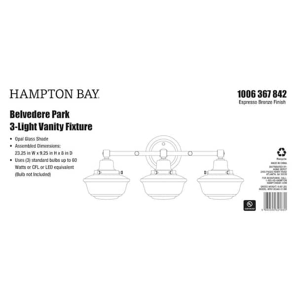 Belvedere Park 23.25 in. 3-Light Espresso Bronze Farmhouse Bathroom Vanity Light with Frosted Glass Shades