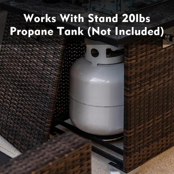 Brown Square Steel 30 in. 40000 BTU Propane Fire Pit Table with Glass Rocks and Rain Cover