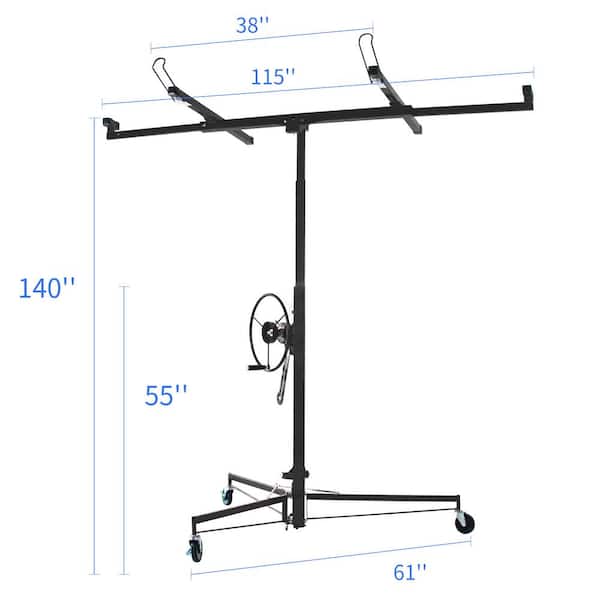 11 ft. Heavy-Duty Steel Drywall Lift Drywall Panel Hoist in Black with Wheel Base