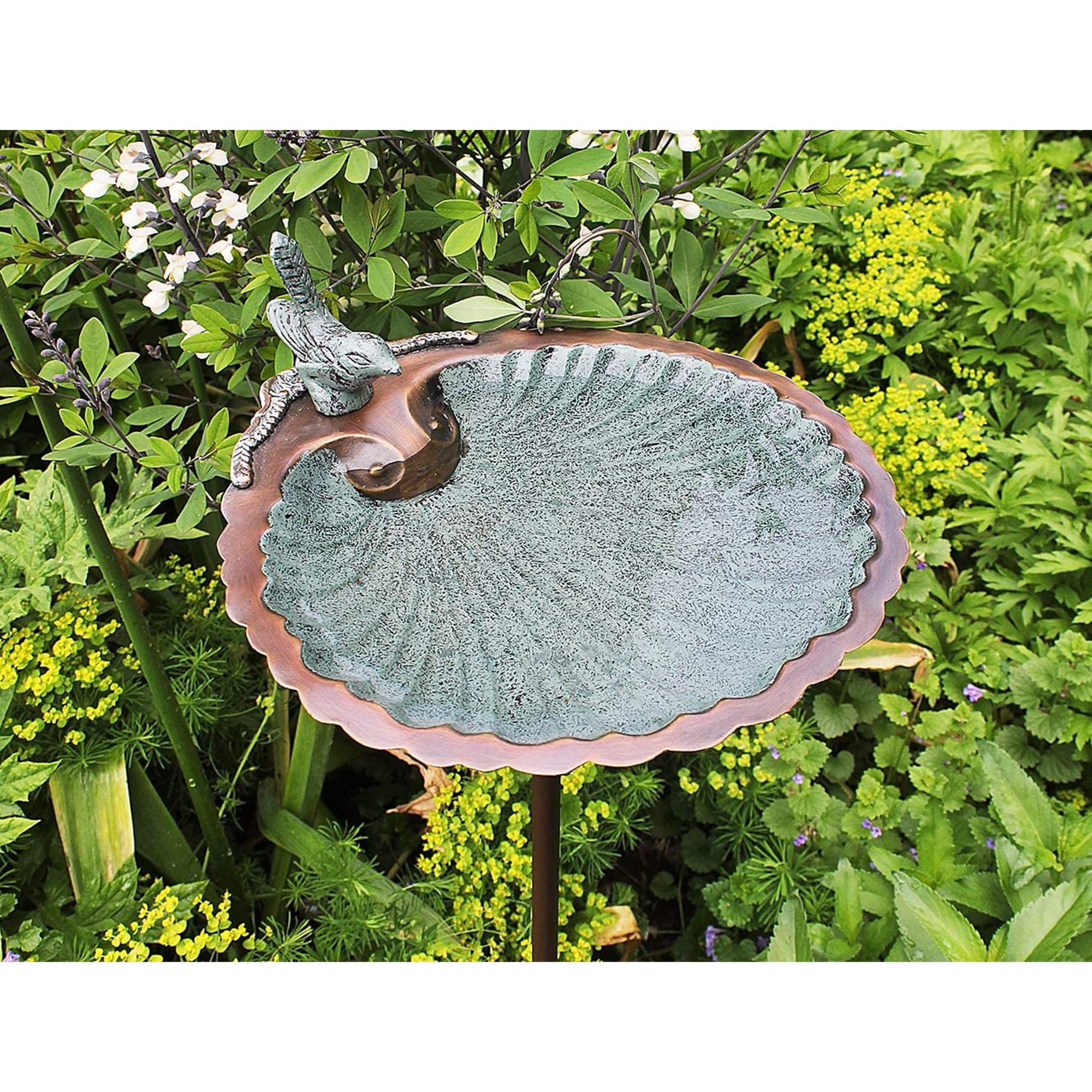 Achla Designs 11 In Scallop Shell Birdbath with 36 In Ground Stake, Copper