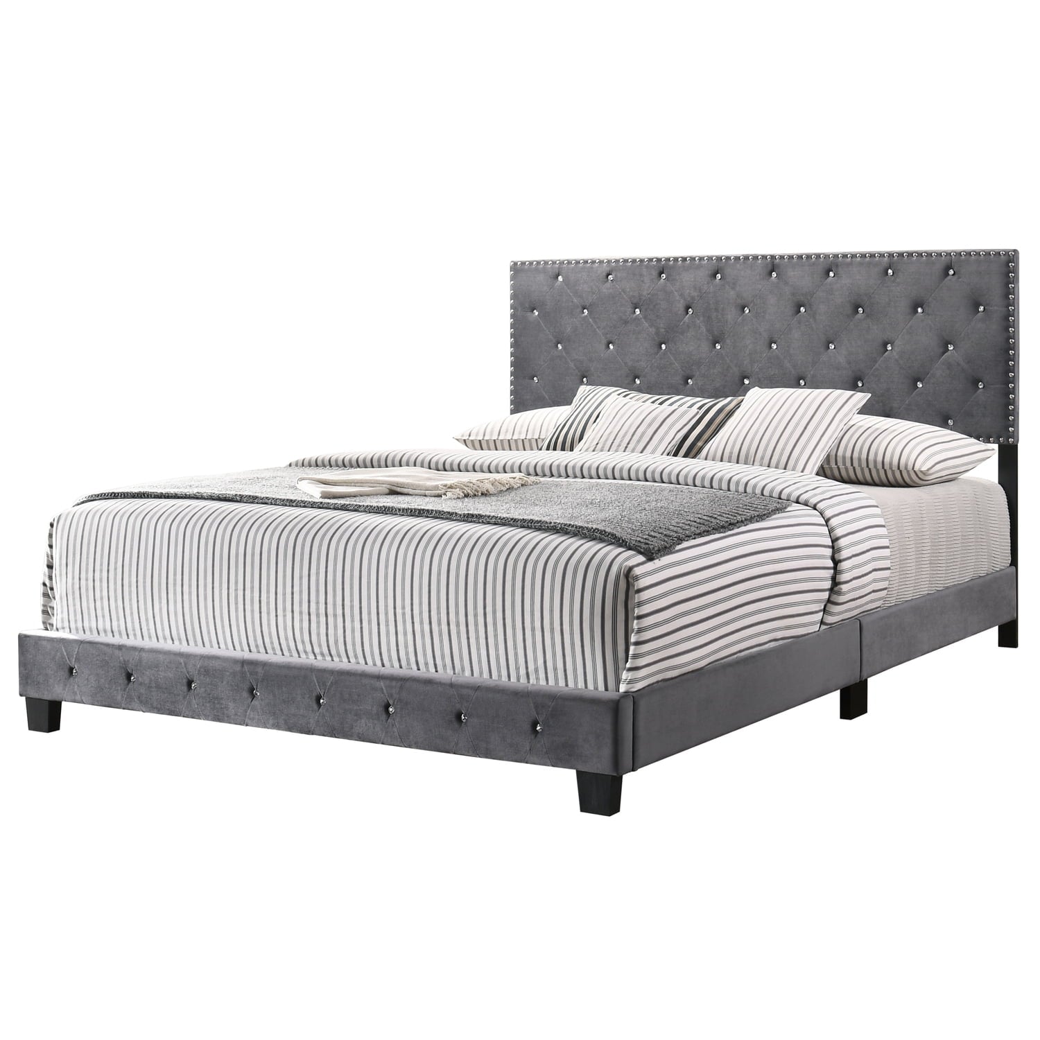 Glory Furniture Suffolk Velvet Upholstered King Bed in Gray