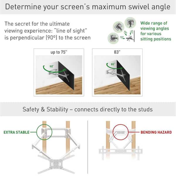 Barkan 13 in. - 80 in. Full Motion - 4 Movement Extra Long Dual Arm Flat/Curved TV Wall Mount White Extremely Extendable
