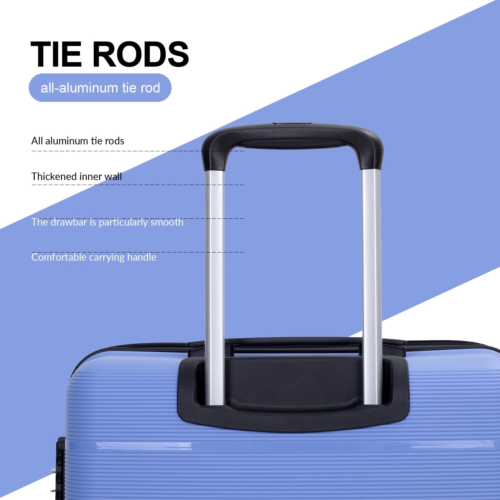 Tripcomp 3 Piece Luggage Sets, Hard shell Carry On Luggage, PP case with Two Hooks, Spinner Wheels, TSA Lock, Airline Approved, Lightweight Durable Suitcase, （20”24”28”）(Purplish Blue)