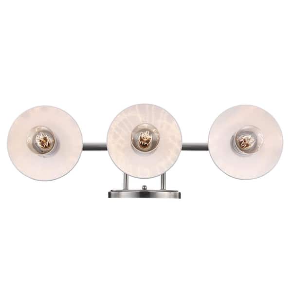 Glenhurst 25 in. 3-Light Industrial Farmhouse White and Brushed Nickel Bathroom Vanity Light Fixture with Metal Shades