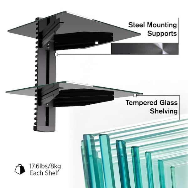 Heavy-Duty Double Tempered Glass AV Wall Shelf