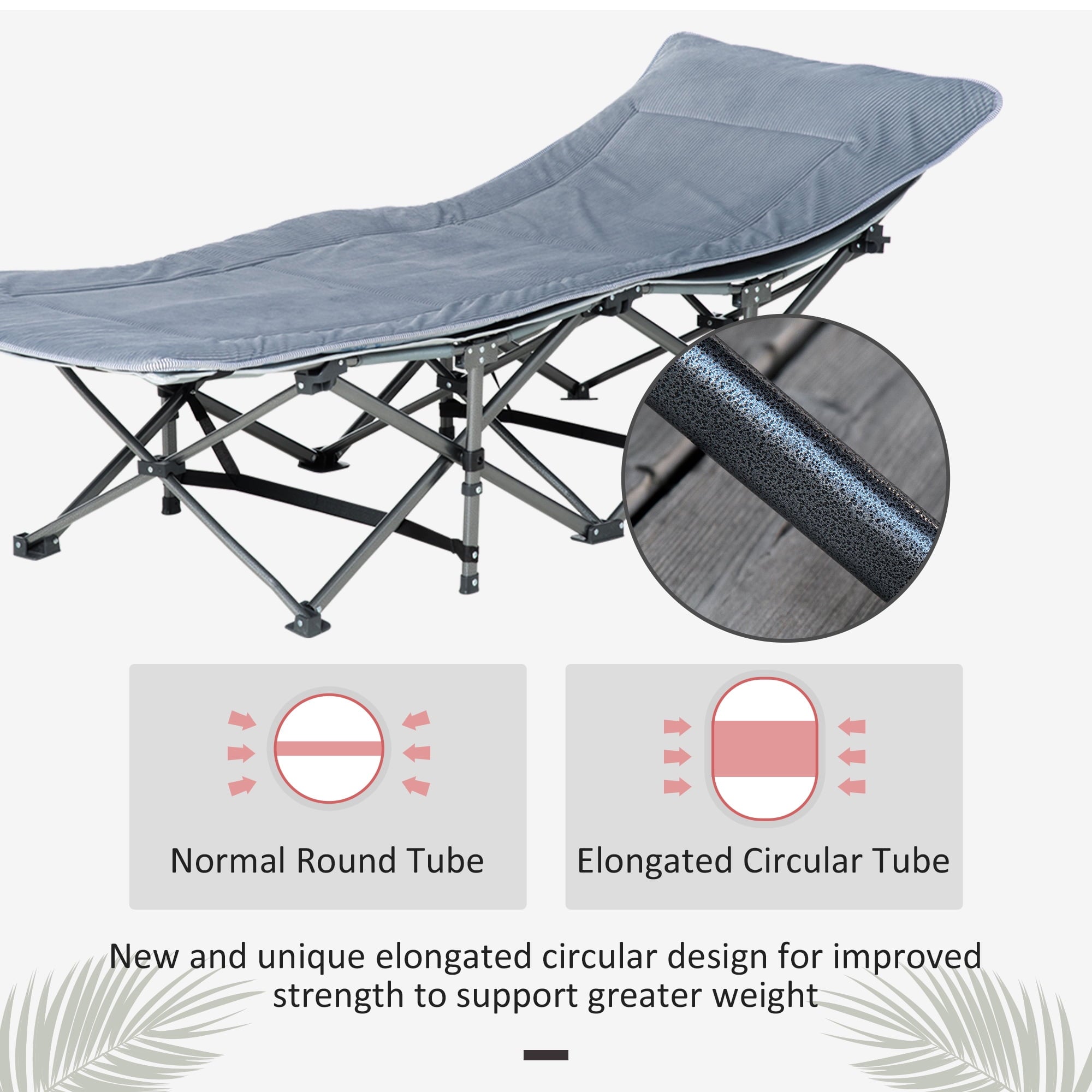 Outsunny Folding Camping Cot, Double Layer Heavy Duty Sleeping Cot with Carry Bag, Headrest, 2-Sided Reversible Mattress, Portable & Lightweight Cot Bed, Gray