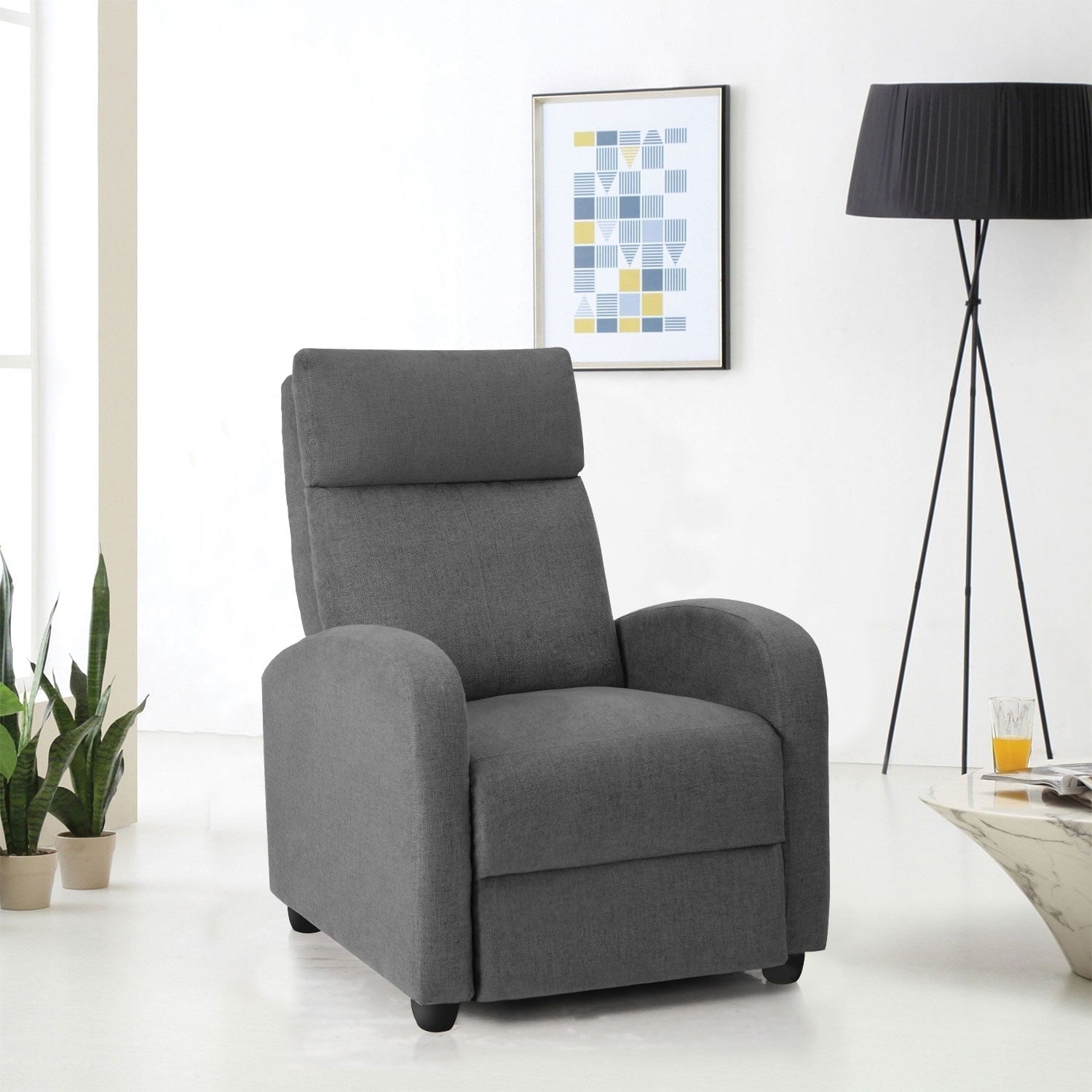 Vineego Fabric Single Massage Recliner Chair with Thick Seat Cushion and Backrest, Gray Fabric, Gray