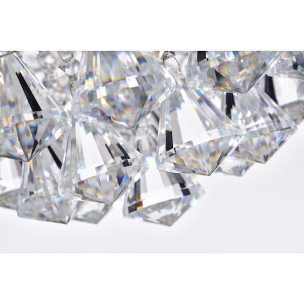 Clara 17.5 in. Glam 4-Light Chrome Flush Mount with Crystal Beaded Drum shade and Hanging Crystals