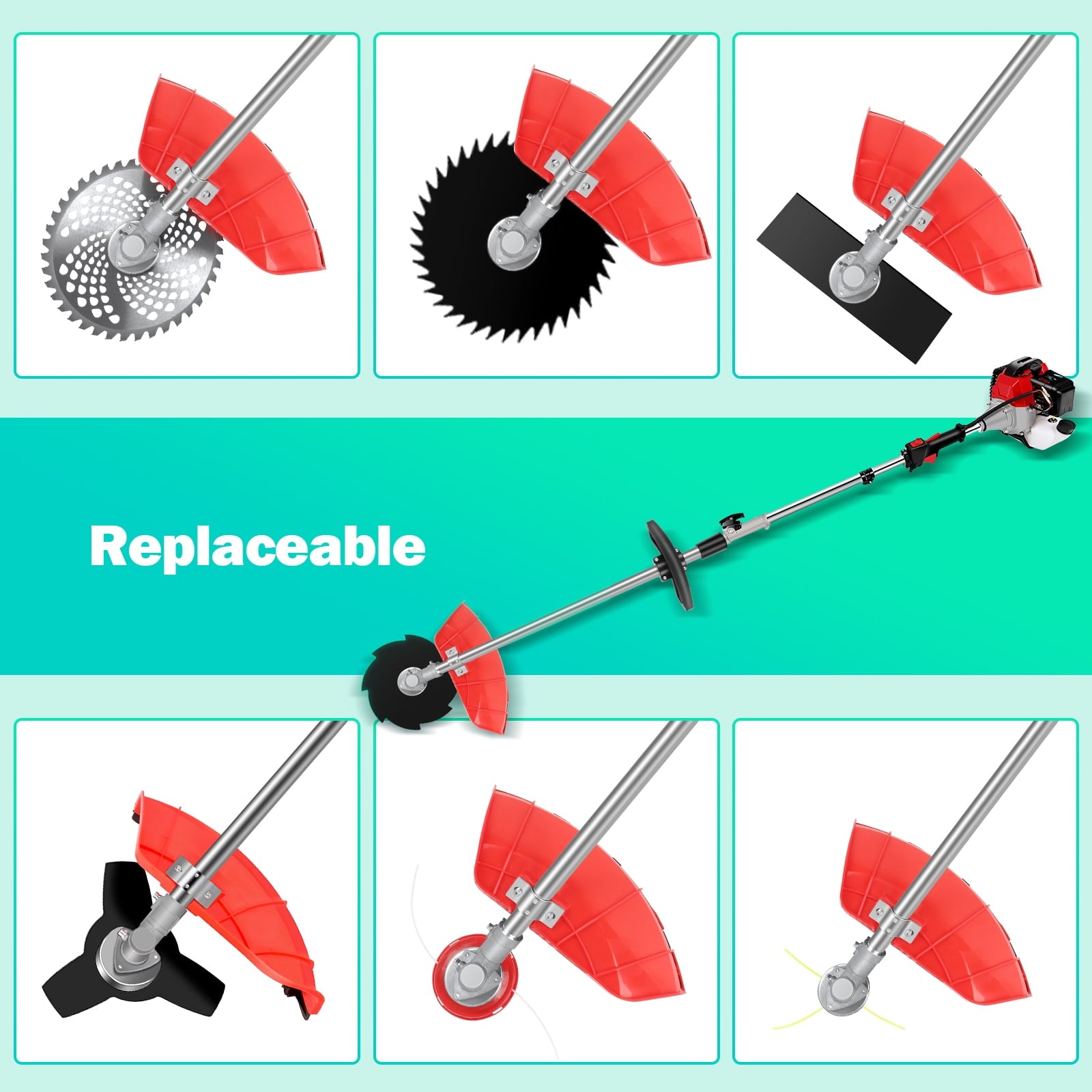 Brush Cutter 5 In 1 Petrol Hedge T-rimmer Chainsaw 52cc Pole Saw Outdoor Tools included Brush Cutter, Pruner, Strimmer, Hedge Trimmer and Extension Pole