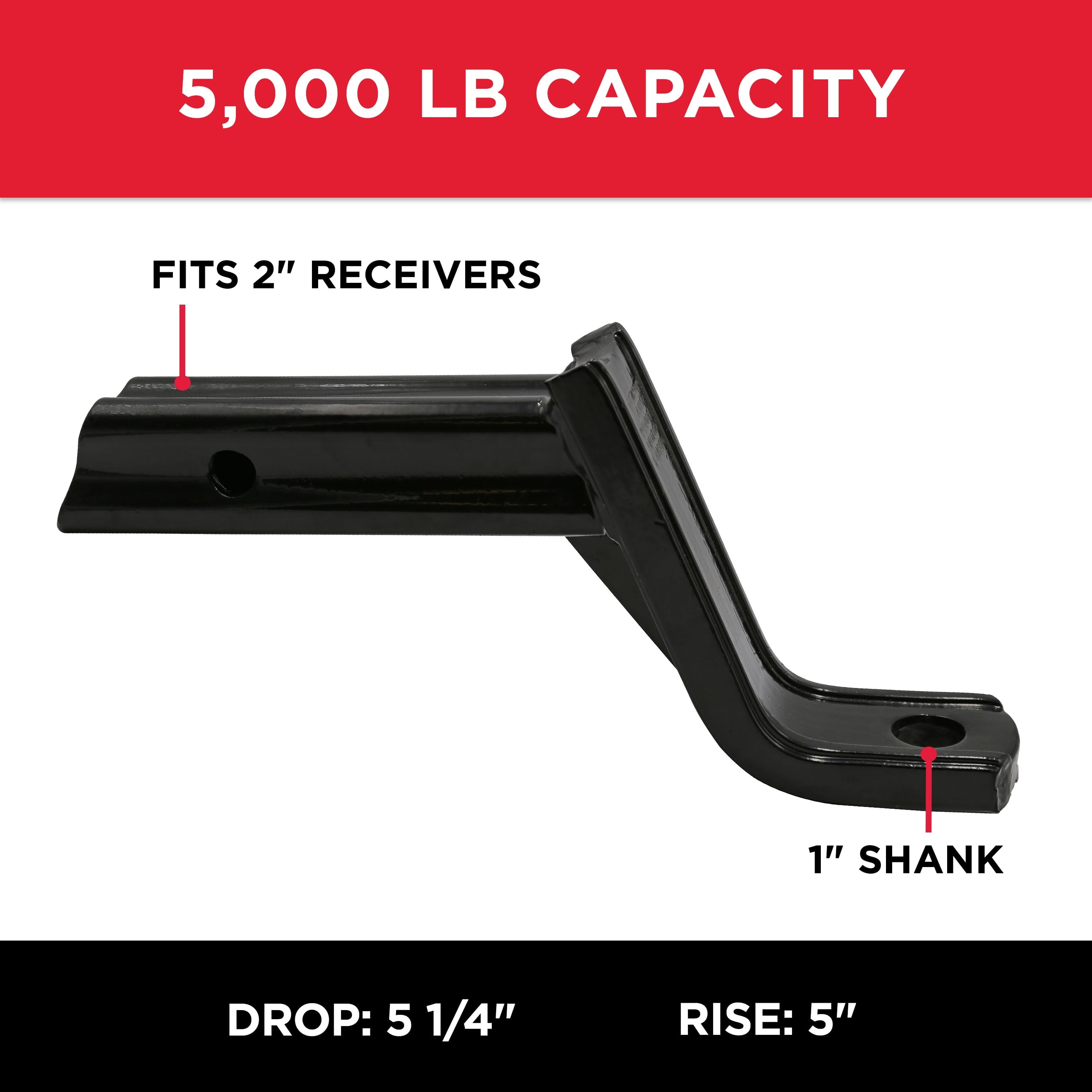 TowSmart Hitch Towing X Mount, Class III, 5.25in Drop, 4in Rise, 1in Shank, 7225, 5000lb, 1 Each
