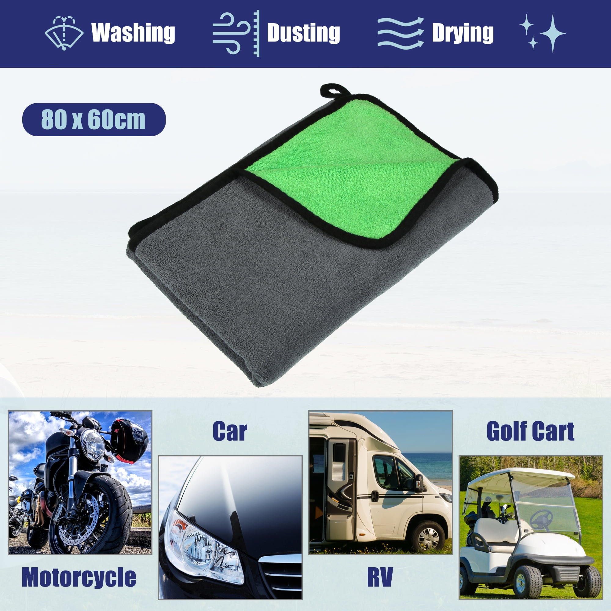 Unique Bargains Microfibre Car Drying Towel 80x60cm Extra Large Car Cleaning Green 2pcs