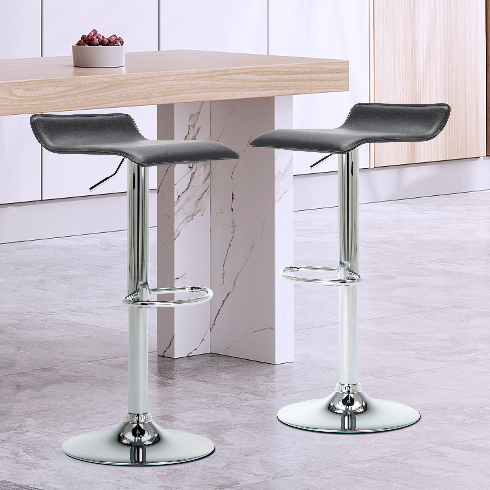 Adjustable Height Swivel Bar Stool Modern Black Bar ChairSet of 2