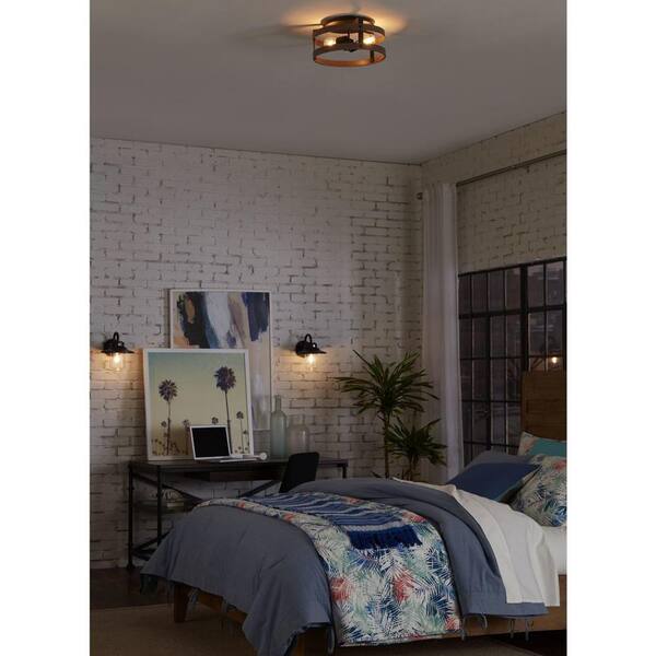 Gulliver 22 in. 2-Light Graphite and Weathered Driftwood Farmhouse Flush Mount Ceiling Light