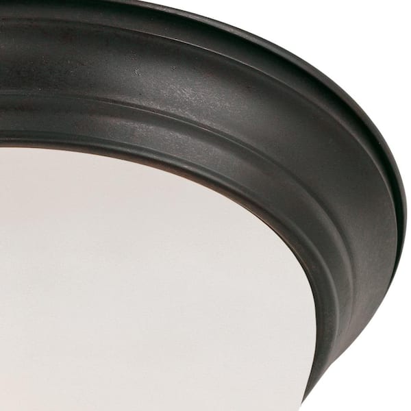 Bowers 15 in. 3-Light Oil Rubbed Bronze Flush Mount Ceiling Light Fixture with Frosted Glass Shade
