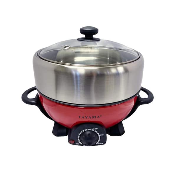 Shabu 3 qt. Red Electric Multi-Cooker with Stainless Steel Pot Grill