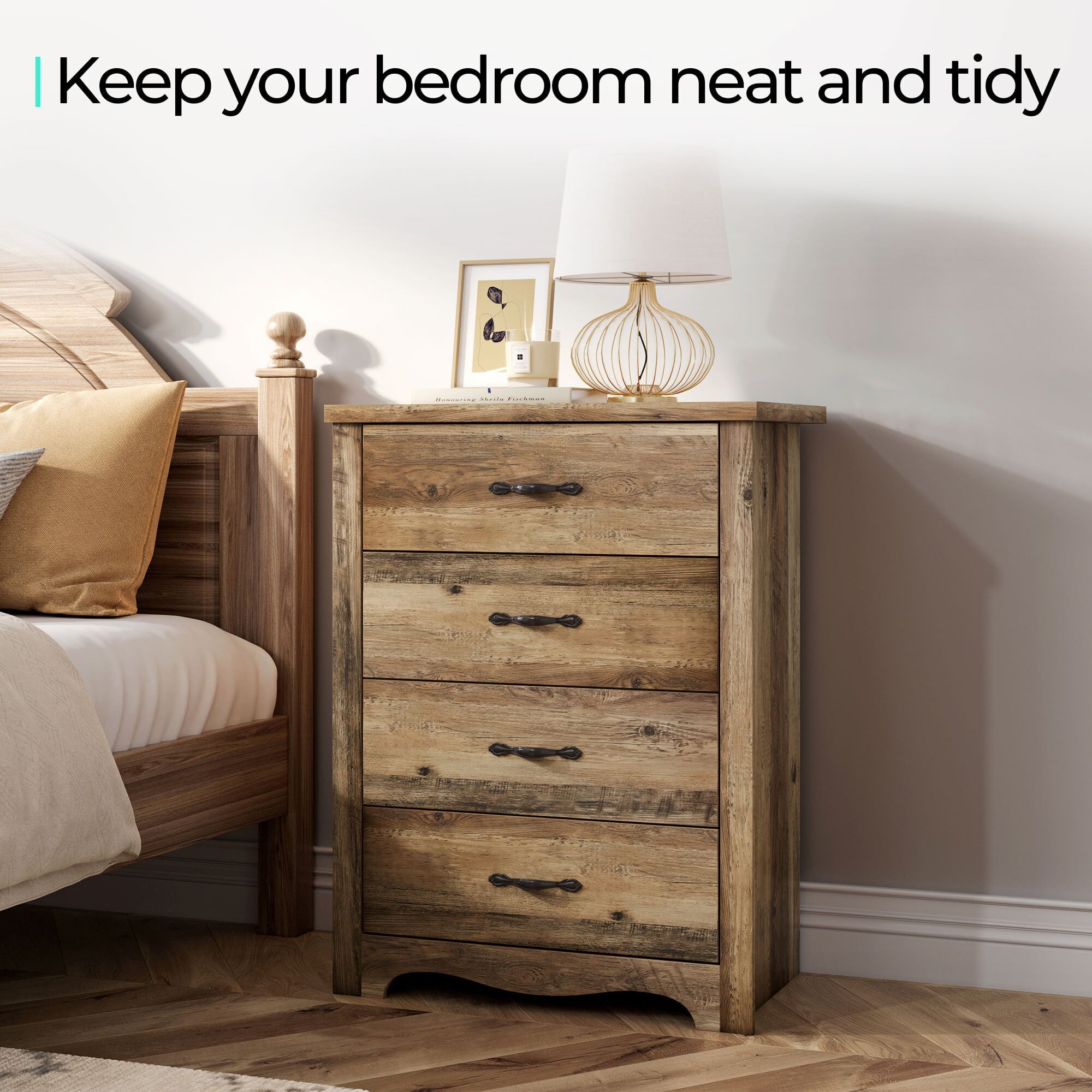 LINSY HOME Brown Dressers,Chest of 4 Drawers